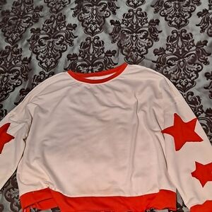 White Sweatshirt with Red Star Accents